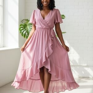 Chic Mauve High Low Wrap Dress